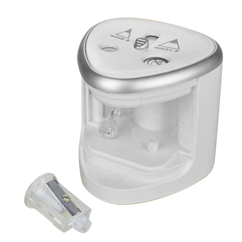 1 Piece Silver Electric Pencil Sharpener Plastic Pencil Sharpener Dual Holes Battery Operated School Office Stationery