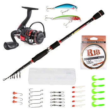 

Telescopic Fishing Rod Reel Combo Full Kit Fishing Pole Spinning Reel Lures Hooks Swivels Line Set 1.8/2.1/2.4m/2.7m/3.0m
