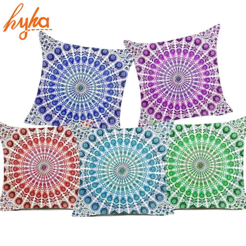 

Hyha Hippie Mandala Polyester Cushion Cover Geometric Bohemian India Style Home Decorative Pillows Cover for Sofa Paisley Nordic