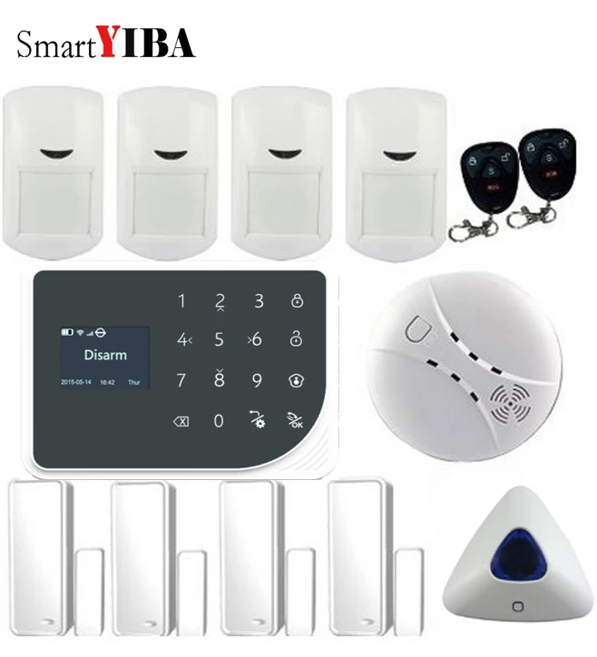 SmartYIBA IOS/Android Wi-Fi приложение беспроводной контроль смарт беспроводной GSM охранная сигнализация Система синяя вспышка Сирена Дымовая пожарная сигнализация наборы