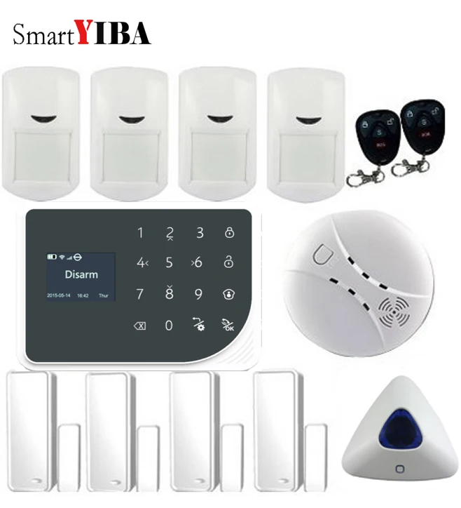 

SmartYIBA IOS/Android WIFI App Wireless Control Smart Wireless GSM Security Alarm System Blue Flash Siren Smoke Fire Alarm Kits