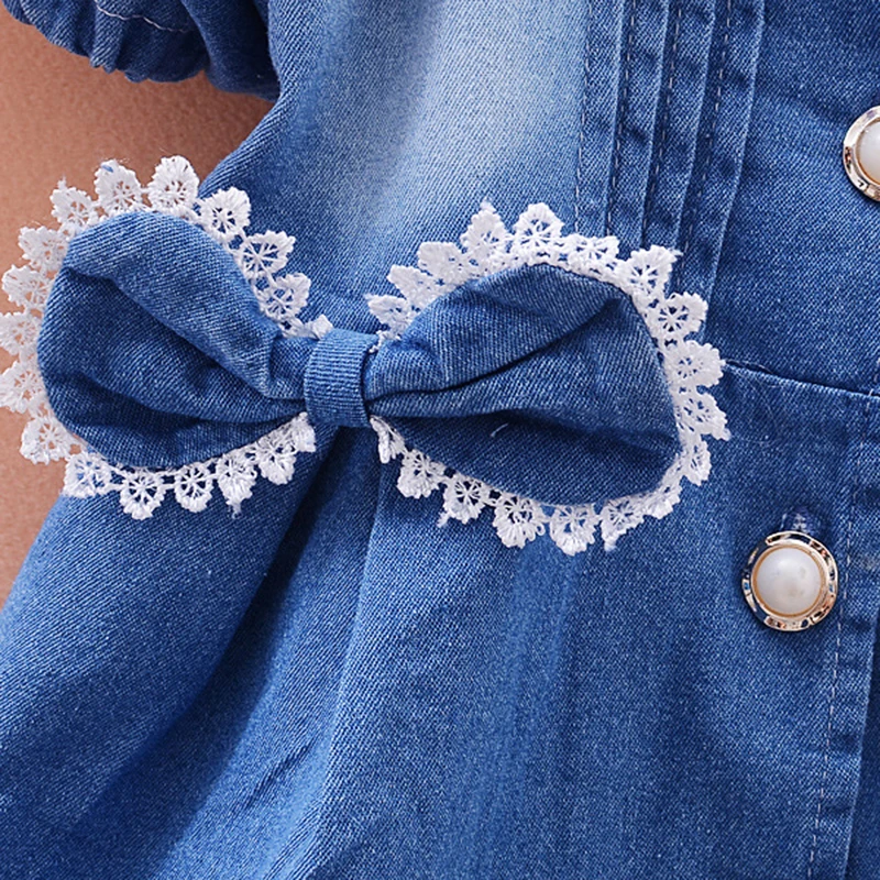 С коротким Рукавом Кружева Denim как Платье 1-3Y детские Дети Малыш Ребенок Девушки Случайные