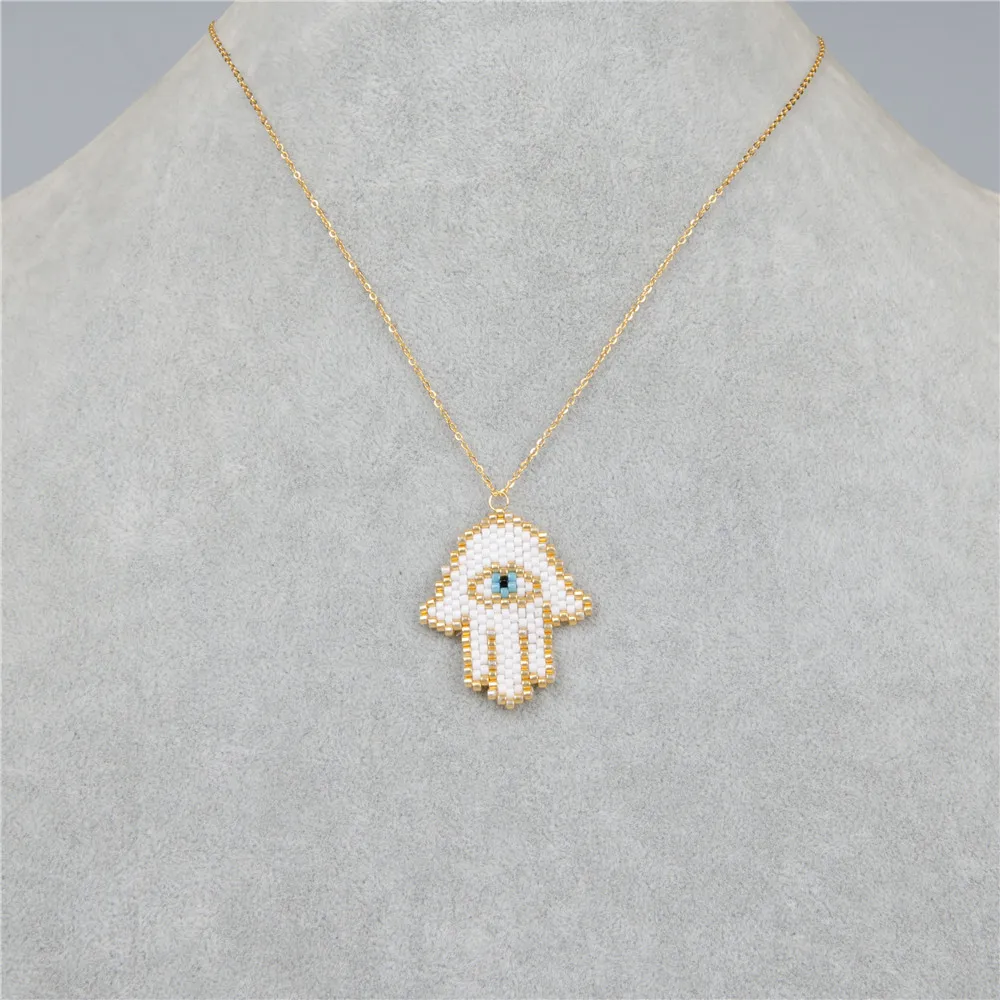 

Shinus Wholesale Jewelry Lots 10Pcs MIYUKI Necklace Hamsa Hand Turkish Evil Eye Fashion Insta New Collection Girls 2019 Choker