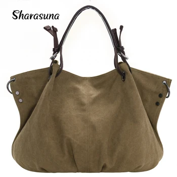 

Sharasuna Brand Fashion Big Women Canvas Bags Shoulder Ladies Handbags Women Famous Brands Large Captain Casual Tote Bags