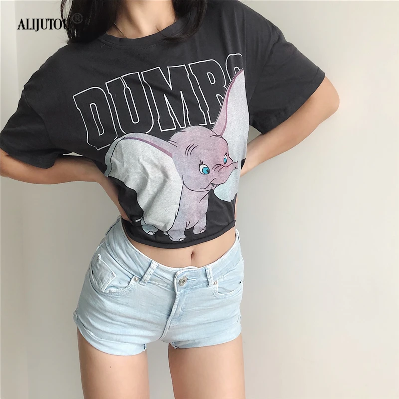 2019 zaraing Dumbo Woman t shirt Summer sexy Print Short Sleeve O Neck Cotton Women Short Top Slim Fit Soft Quality Tops Tee