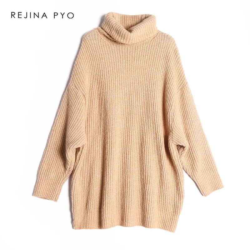 REJINAPYO المرأة الأزياء الصلبة عارضة طويلة محبوك سترة الإناث الياقة المدورة كنزة بمقاس كبير السيدات أنيقة فضفاضة سترة