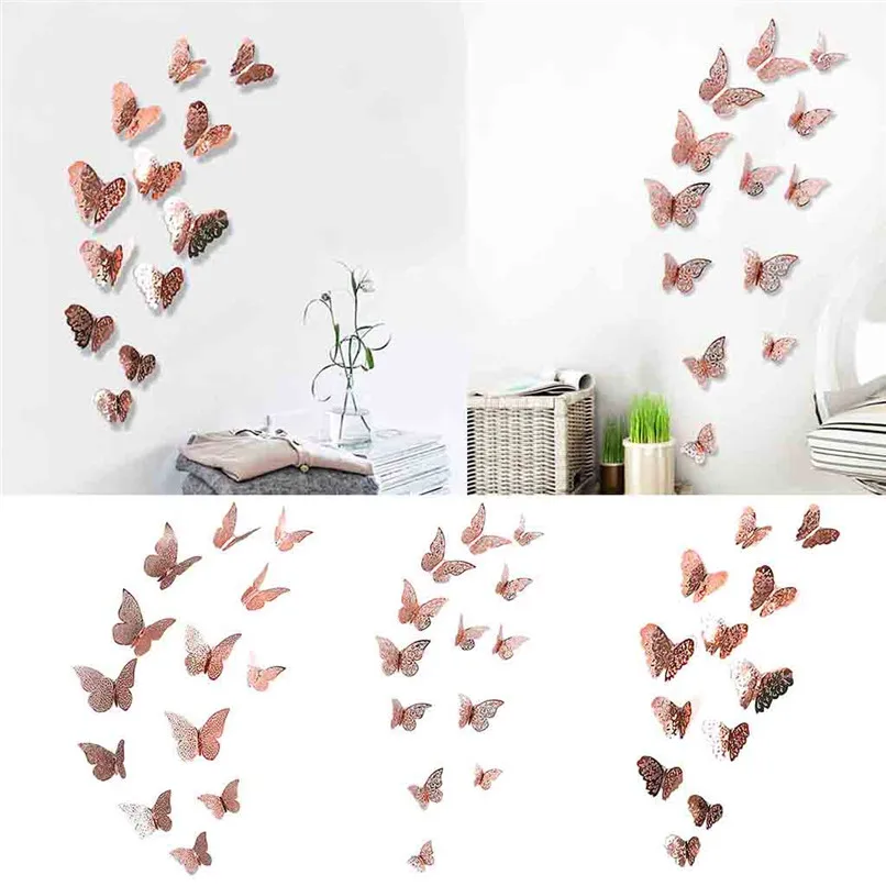 3D DIY Butterfly Silver Wall Stickers For Kids Room Mirror Decoration Home Art 12PC Sticker Muraux Pour Enfants Chambres 40JUL034