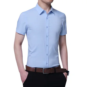 

2019 New Fashion Mens Shirt Casual Slim Fit Business Formal Shirt Short Sleeve Mens Solid Homme Asian Size 5XL