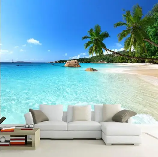 Custom 3D Photo Wallpaper Seascape Beach Palm Wall Covering Mural Roll For Living Room Bedroom Background Wallpaper De Parede Custom 3D Photo Wallpaper Seascape Beach Palm Wall Covering Mural Roll For Living Room Bedroom Background Wallpaper De Parede