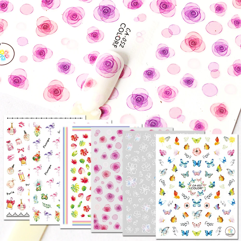 

New 1 Pcs Colorful 3D Nail Tips Butterfly/Flower/Perfume Pattern Sticker DIY Manicure Decal Nail Accessory BECA046-056