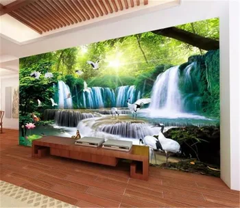 

Wholesale Mural Paper Lotus Waterfall Waterscape Landscape Wallpaper Indoor TV Background Wall Decoration Mural Wallpaper