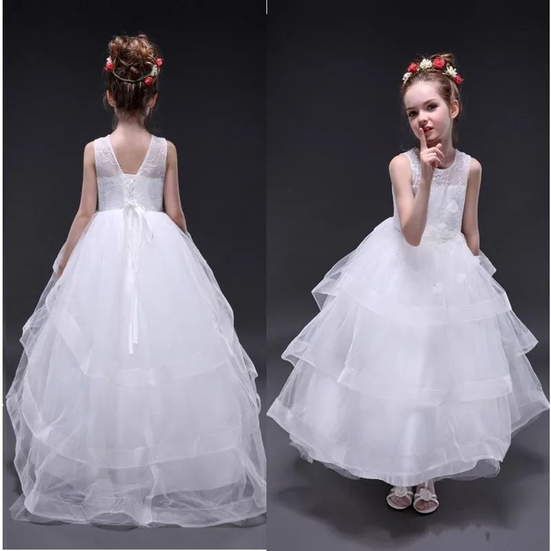 

First Communion Gowns For 2-14 Y Girls Tulle Tiered Flower Girl Dress For Wedding Custom Made New Arrivals Formal Wear Vestidos