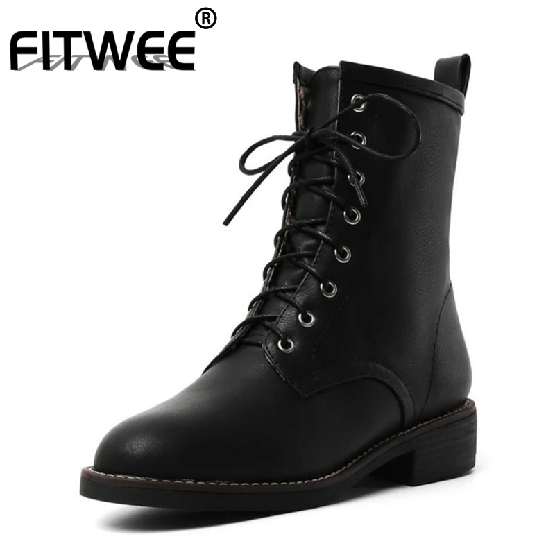 

FITWEE Woman High Quality 2020 Fashion Ankle Boots Daily Casual Punk Motorcycle Boots Flats Shoes Woman Footwear Size 34-43