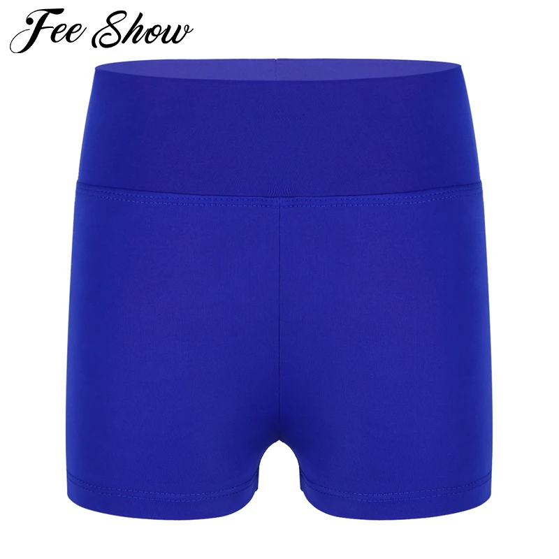 Teen Kids Girs High Waisted Lycra Spandex Dance Shorts Girls Royal Blue