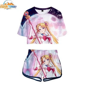

Sailor Moon Kawaii NEW 3D print Japan Anime girl Two Pieces sets shirt and short Women Fashion girl Harajuku fashion Clothes