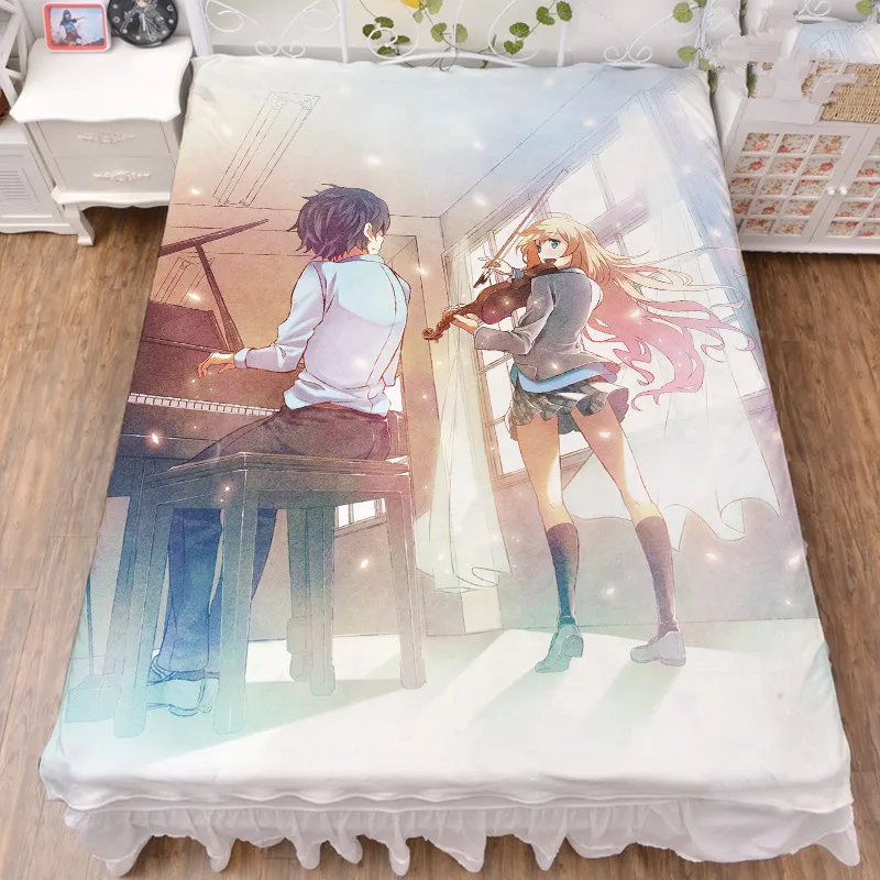 Персонажи из мультфильма Ваша лежа в апреле Arima Kousei & Miyazono Kaori простыня молочного