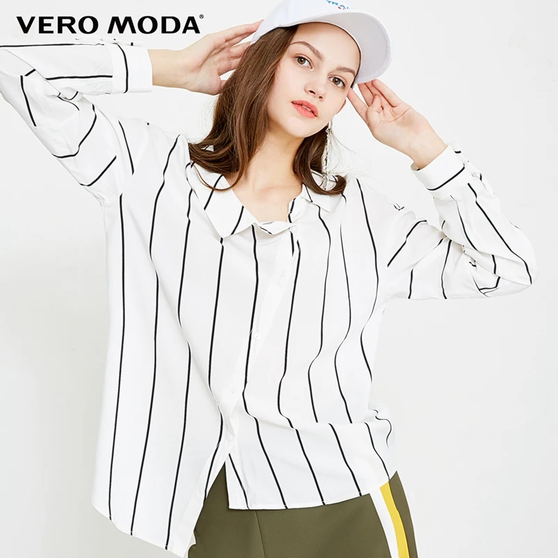  Vero Moda Women's Irregular Hemline Stripe Casual Shirt Blouse  318305506