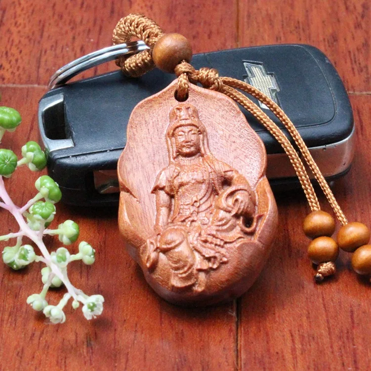 20 pcs Hot 2017 new wooden carved keychain Buddha bag Car charm pendant