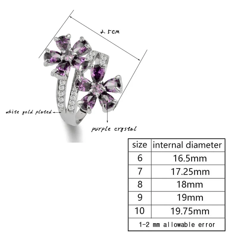 SINLEERY Роскошные ослепительно фиолетовый хрустальный цветок кольца для женщин Свадебные обручальные вечерние ювелирные изделия Jz525 SSC