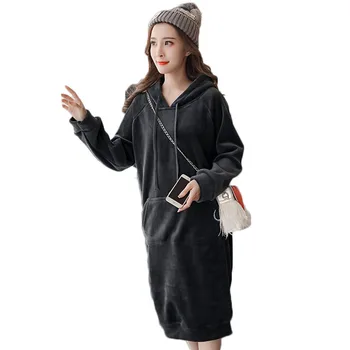 

Silk velvet dress Winter women Base long Loose Double-sided plus velvet thickening Long sweater winter warm women dress