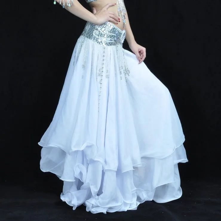Высокое качество женский сексуальный костюм для танца живота юбки 3 ряда юбка для танца живота шифон для продажи 12 цветов