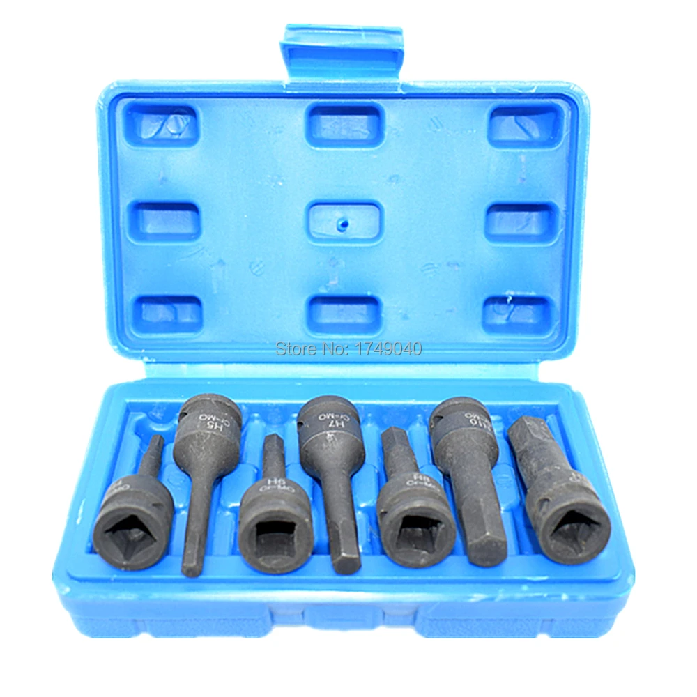 

7pc Impact Hex Bit Socket Set 3/8" Square Drive Air Impact Allen Key Bit Socket Cr-Mo 60mm Long Hex Head H4 H5 H6 H7 H8 H10 H12