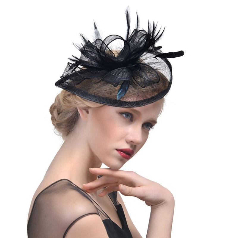 

Women Wedding Hat Fascinator Feather Mesh Party Cocktail Headdress Hair Clip New