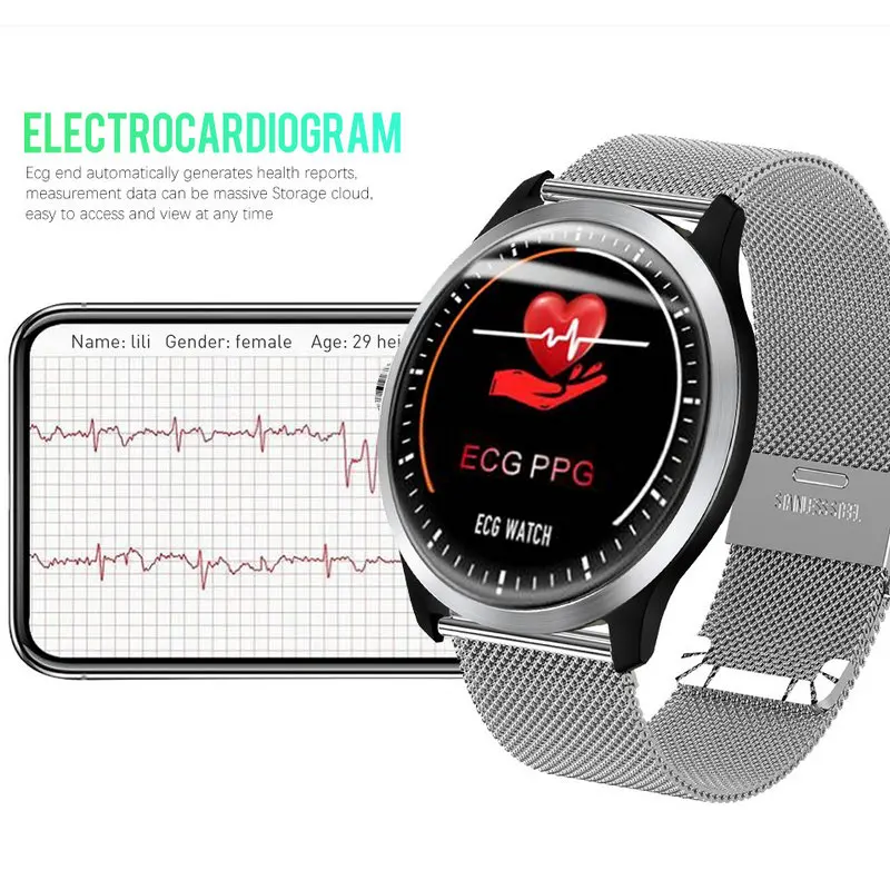N58 ЭКГ PPG умные часы с электрокардиографом экг дисплей, Холтер ЭКГ монитор сердечного ритма кровяное давление умные часы