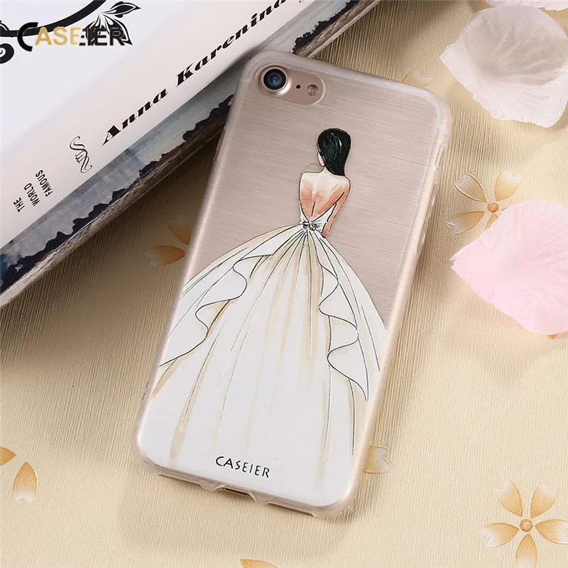 

CASEIER Embossed Relief Case For iPhone 7 6 6s Plus 5 5s SE Cartoon Dress Girly Case For Samsung S6 S7 Edge Silicone Coque Capa