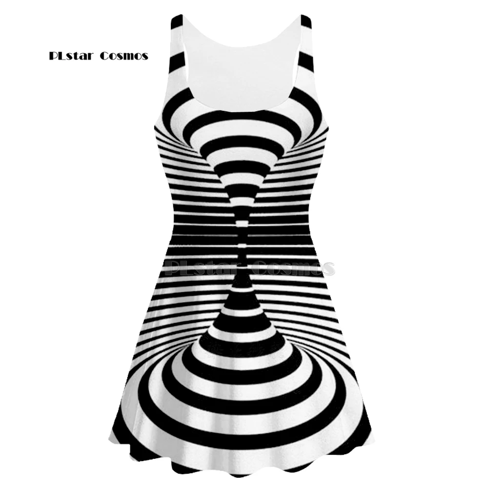 

Summer Psychedelic geometry Women Dress Halloween Ghost Party Dress 3D printed Beach Pleated Dresses Sleeveless Casual Dress-1