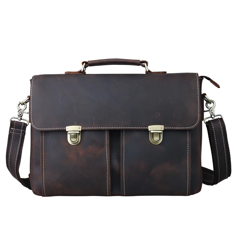 

TIDING Luxury Genuine Crazy Horse Leather Men Messenger Bag Handbags Business Briefcase Shoulder Bag Retro Style Crossbody Bag