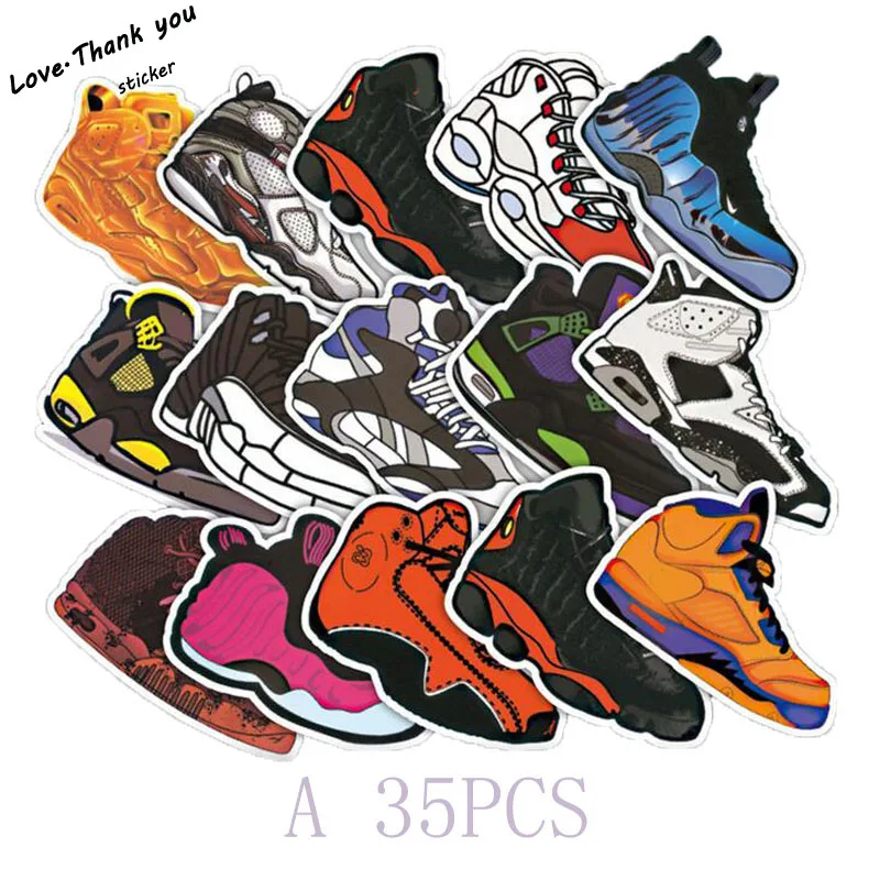 35pcs Cartoon Basketball Sneakers Sticker Waterproof Stickers For  Fridge Travel Suitcase Bike Sliding Plate Car Styling Sticker