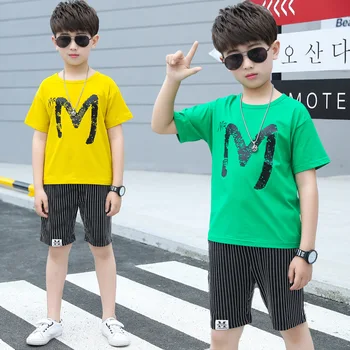 

2 Pieces Big Boys Girls Clothing Set Children Summer Casual Costumes Cotton T-shirt Denim Shorts Outfits For 6 8 10 12 14 Years