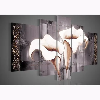 

Brown Lily Fashion Flower Home Decoration 5-Pieces Mixorde, Oil Painting on Canvas hand painted unframed modern picture wall art
