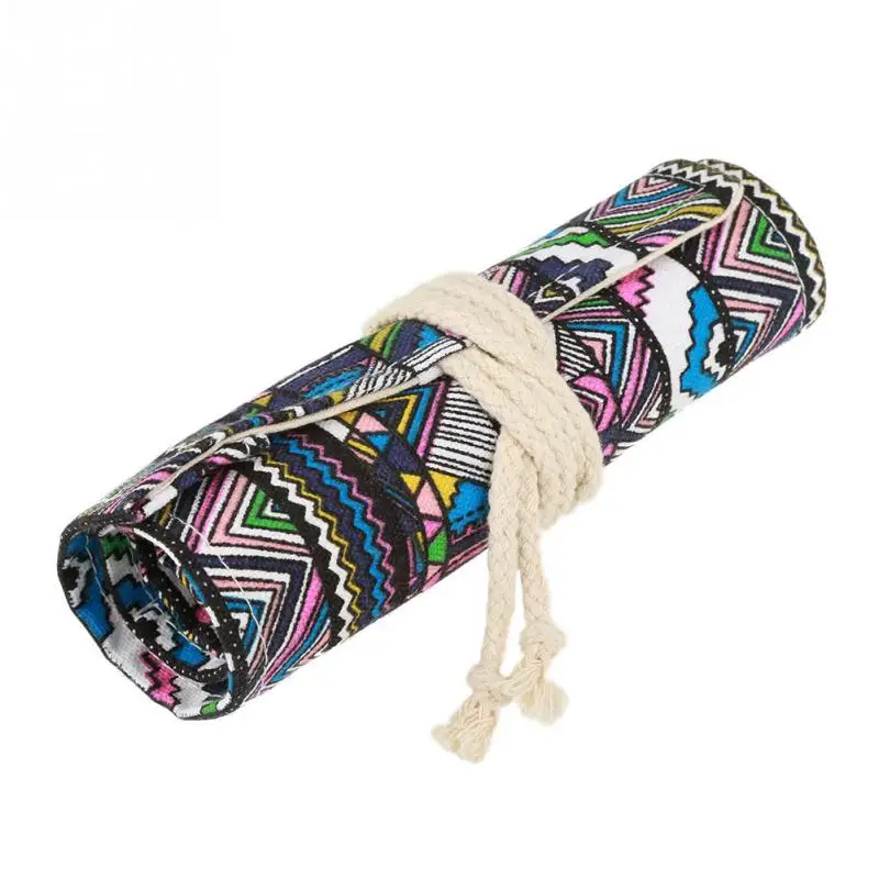 

36 Hole Ethnic Style Pencil Case Stationery Canvas Pen Roll Up Bag Curtain Pencil Bags