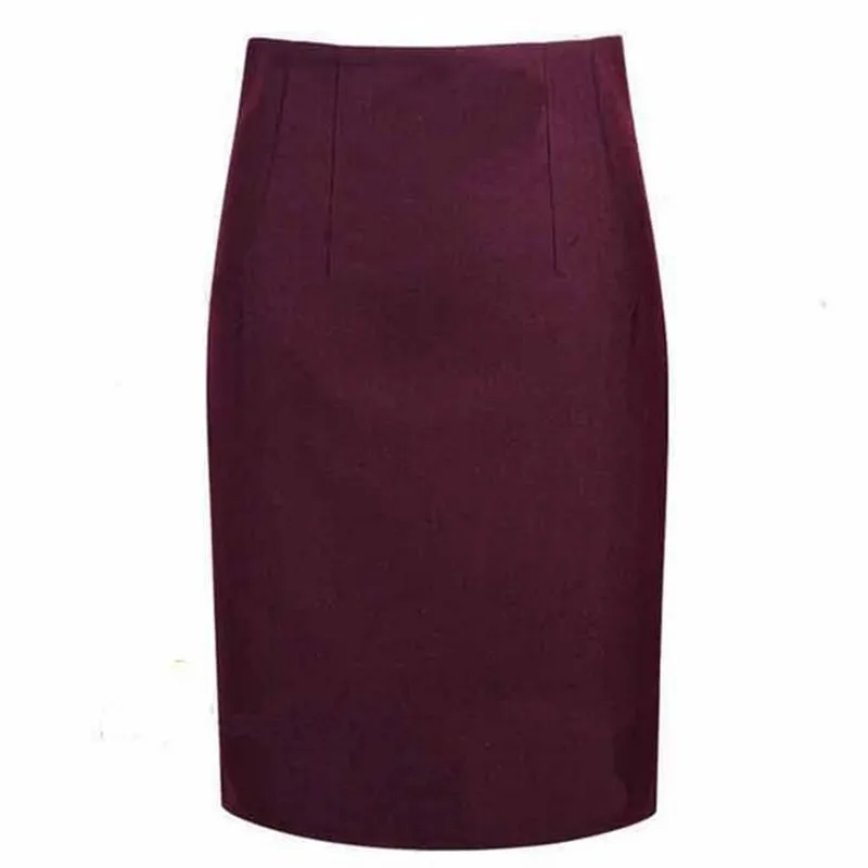 Осенне-зимняя шерстяная юбка с высокой талией, Женская рабочая юбка миди, большие размеры, повседневные юбки-карандаш для женщин - Цвет: wine red