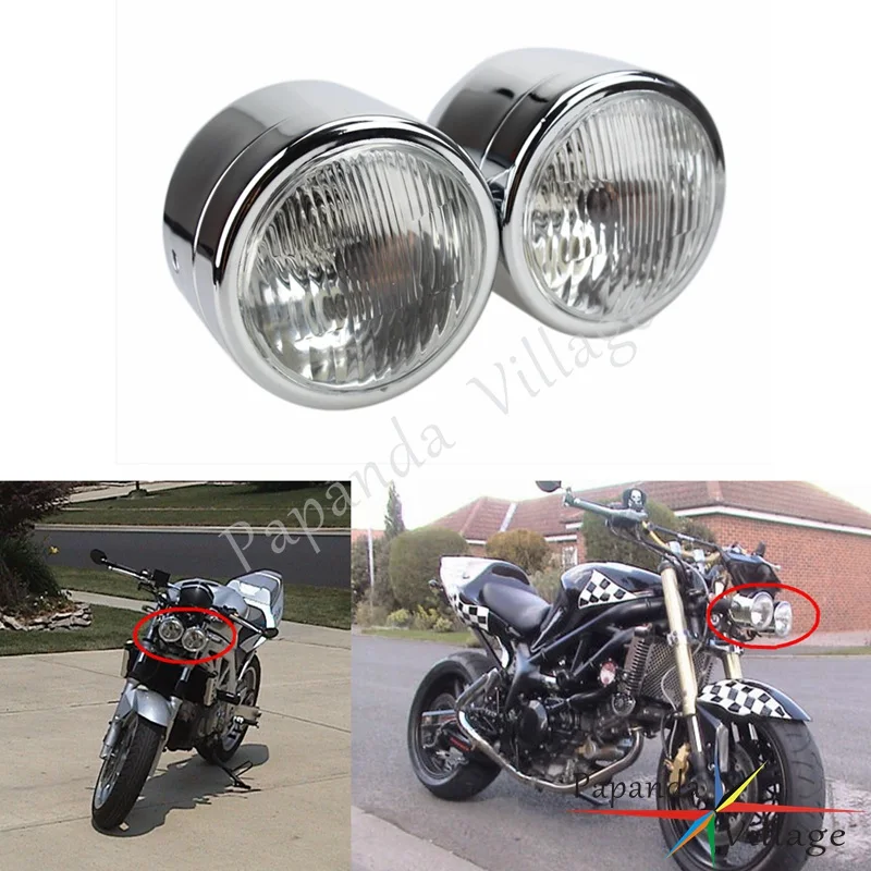 

Papanda Motorcycle Chrome Twin 12V Headlight Billet Head Lamp Custom for Harley Dyna Cafe Racer Cruiser Bobber Choppers