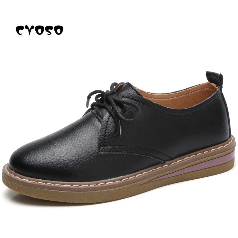

CYOSO Women Flats New Fashion Oxford Shoes Woman Soft Leather Casual Shoes Retro Lace Up Women Flat Shoes