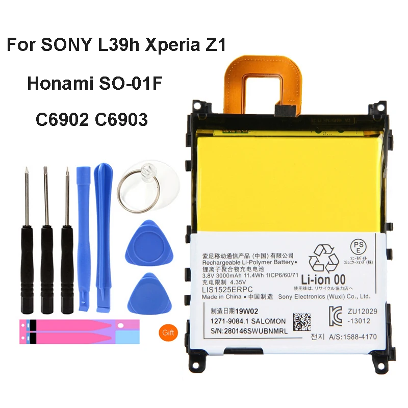 

Original LIS1525ERPC Battery For SONY L39h Xperia Z1 Honami SO-01F C6902 C6903 Genuine Phone Battery 3000mAh