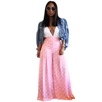 

Spring Summer Women Pants Dot Print High Waist Loose Wide Leg Pants Long Trousers Plus Size
