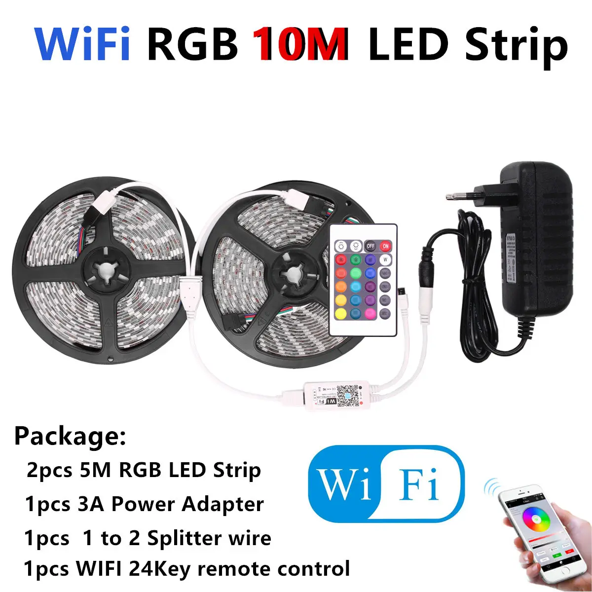 5050 RGB Светодиодная лента Водонепроницаемая wifi ir 12v tira светодиодный RGB светильник Гибкая неоновая лента контроллер fita car ruban bande - Испускаемый цвет: 10M WIFI RGB Set