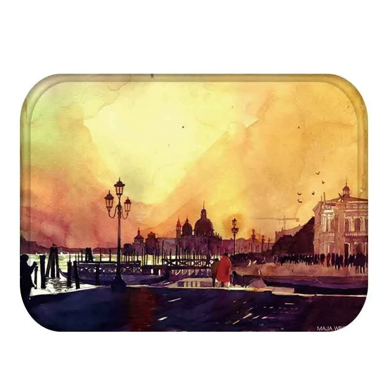 New Anti-Slip Carpet Waterproof Entrance Doormat Retro Buildings Print Area Rug For Kitchen Bathroom Tapete Home Decor Floor Mat