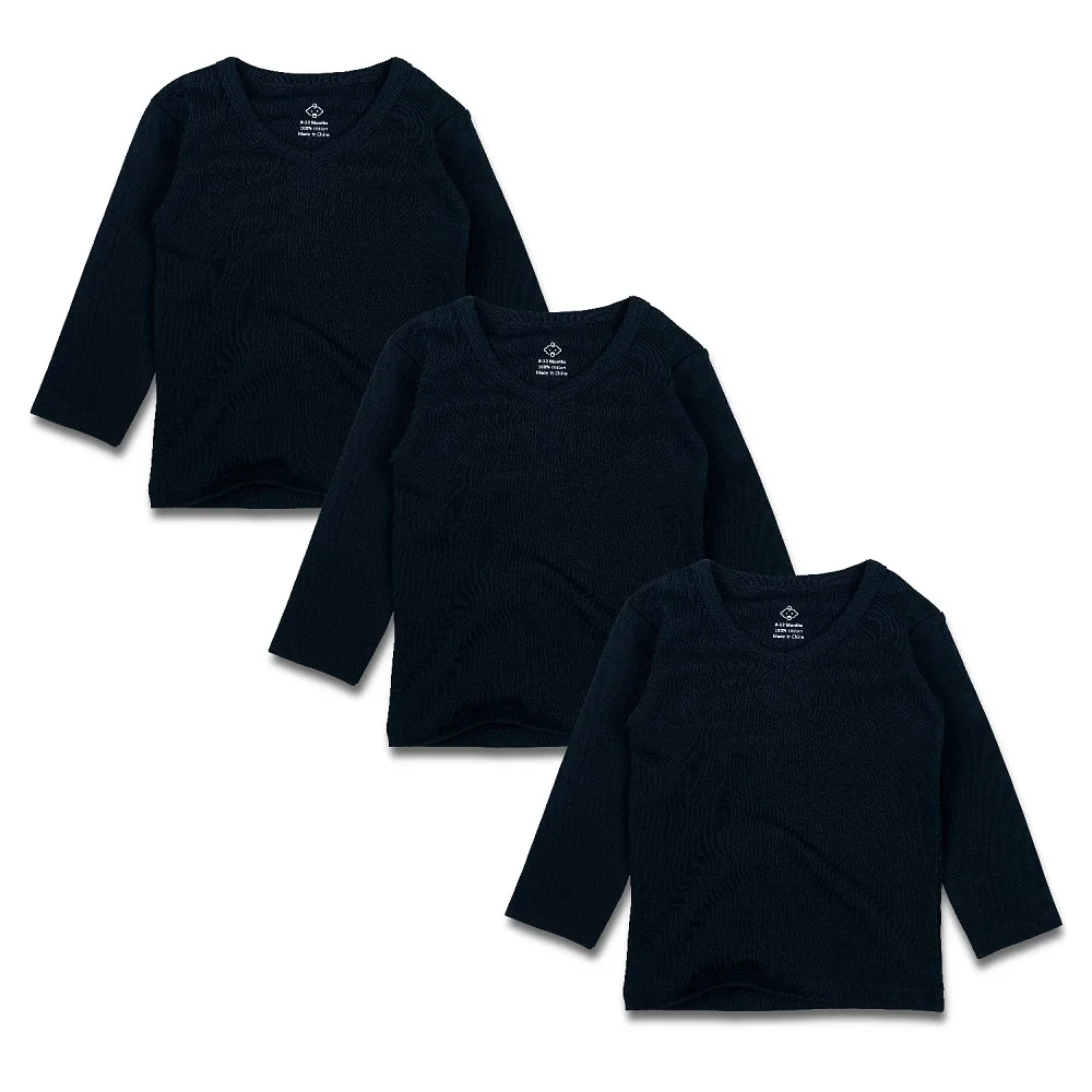 3 шт./партия Одежда для новорожденных мальчиков и девочек; хлопковая футболка с длинными рукавами; одежда унисекс с v-образным вырезом для младенцев; одежда черного цвета; модные топы - Цвет: Black-3