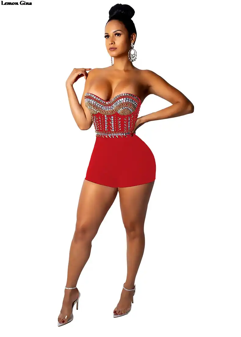 red strapless playsuit