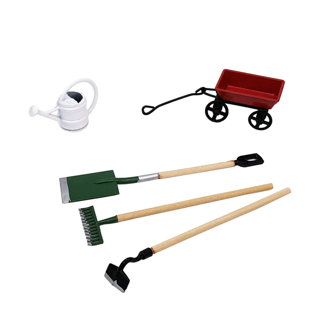 

1:12 Miniature Doll House Cute Mini Metal Small Pull Cart Farming Tools Kits For Home Decor Gift Garden Furniture Accessories