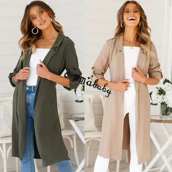 

2018 Autumn New High Fashion Brand Woman Classic Solid Trench Coat Waterproof Raincoat Business Outerwear Two Color
