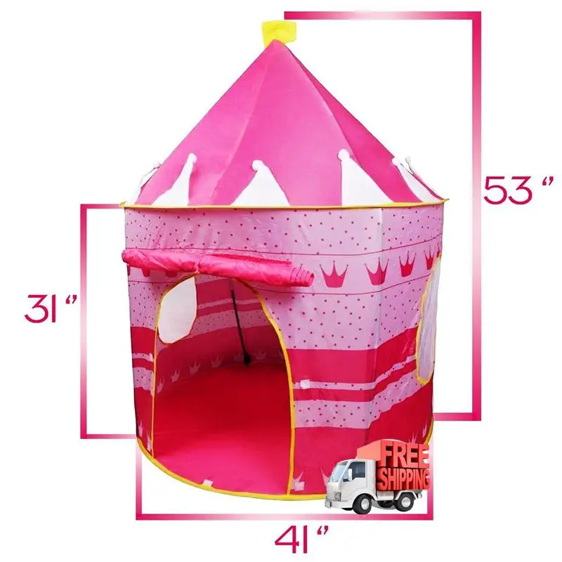 Cute Playhouse Prince and Princess Castle Children Kids Indoor Outdoor Play Tent(Pink