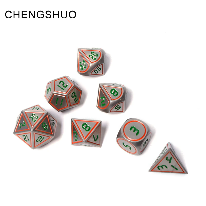 

Chengshuo dnd polyhedral metal dice set rpg dungeons and dragons tabletop game digital dices dados rpg 7pcs d4 10 12 20 silvery
