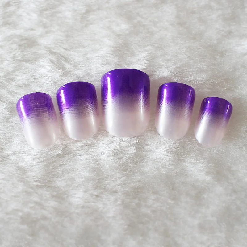 24 шт/комплект искусственные накладные ногти для маникюра перламутровые блестящие поверхности для рук ногти модный градиент Очаровательный Фиолетовый Натуральный Цвет#18