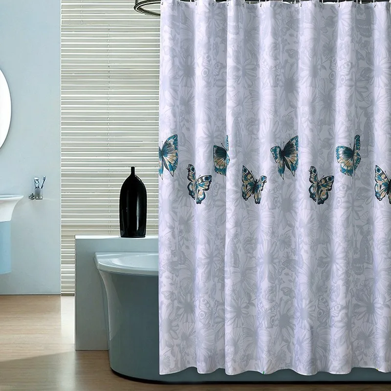 

Butterfly Pattern Waterproof Shower Curtain Thick Printing Bath Tub Curtain Polyester Mildew Proof Bathroom Curtain